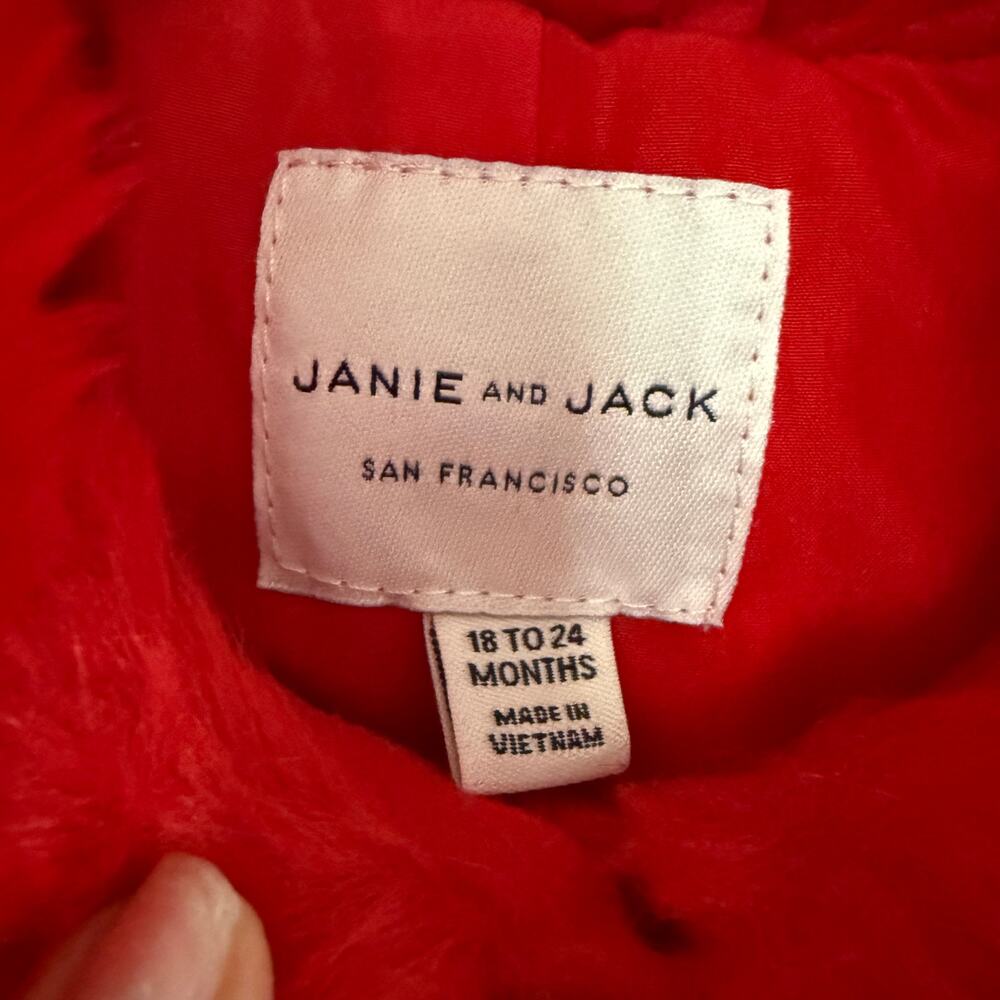 JANIE and JACK | Girl's Red Faux Fur Trimmed Scallop Detail Jacket 18-24 Months - Picture 5 of 8